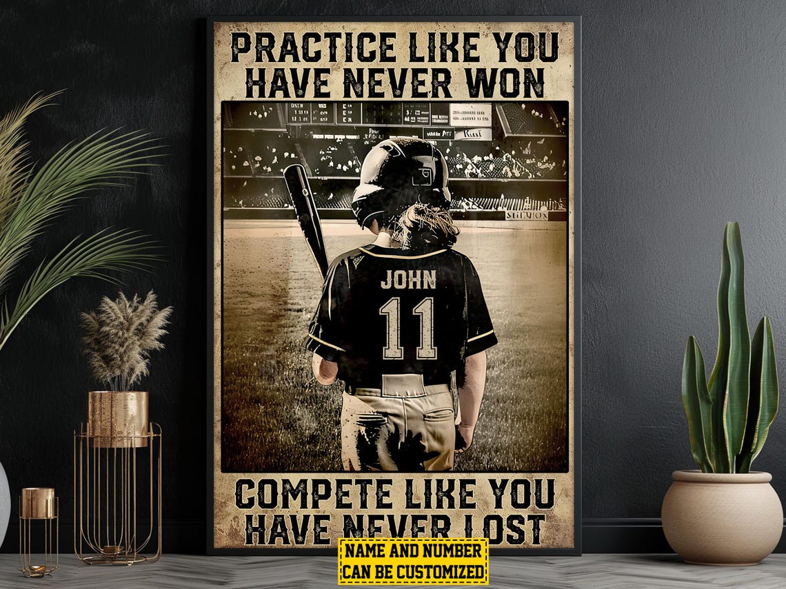 Personalized Softball Practice Compete Motivational Poster Gift