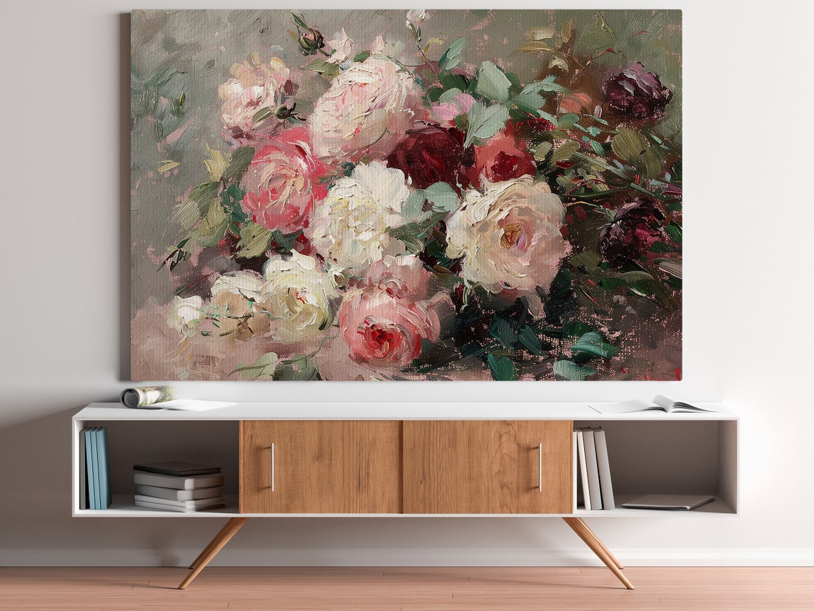 Vintage Roses Oil Painting Flowers Art Print Cottage Roses Flowers Garden Poster Flowers Wall Art - Image 3