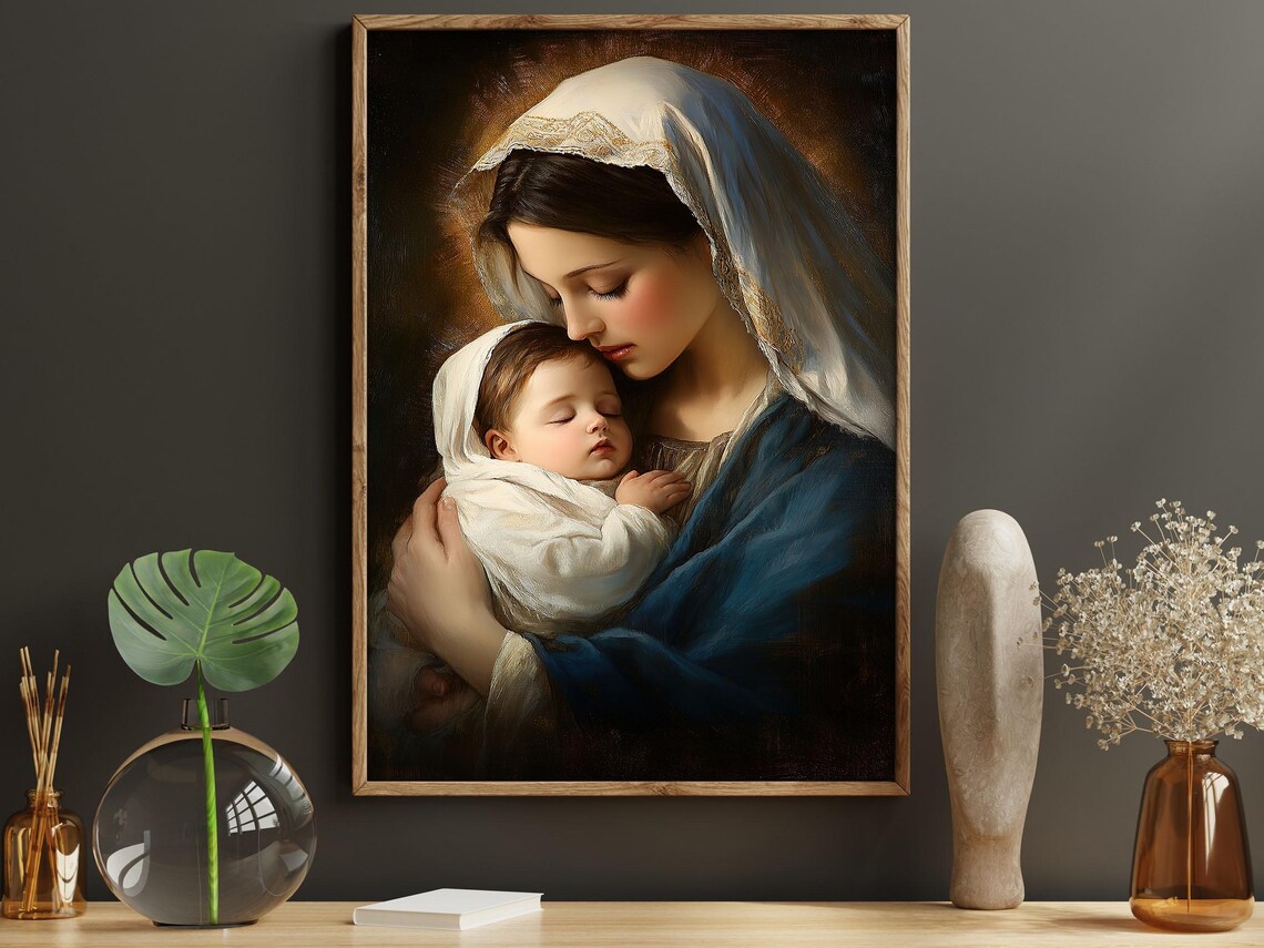 Mother Madonna and Jesus Catholic Wall Art Print