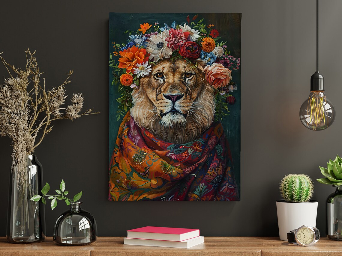 Matisse-Inspired Floral Lion, Vintage Animal Poster - Image 4