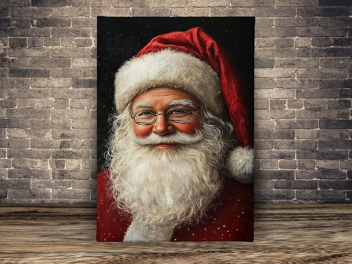 Vintage Santa Claus Smiling Portrait With Red Hat Christmas Wall Art - Image 2