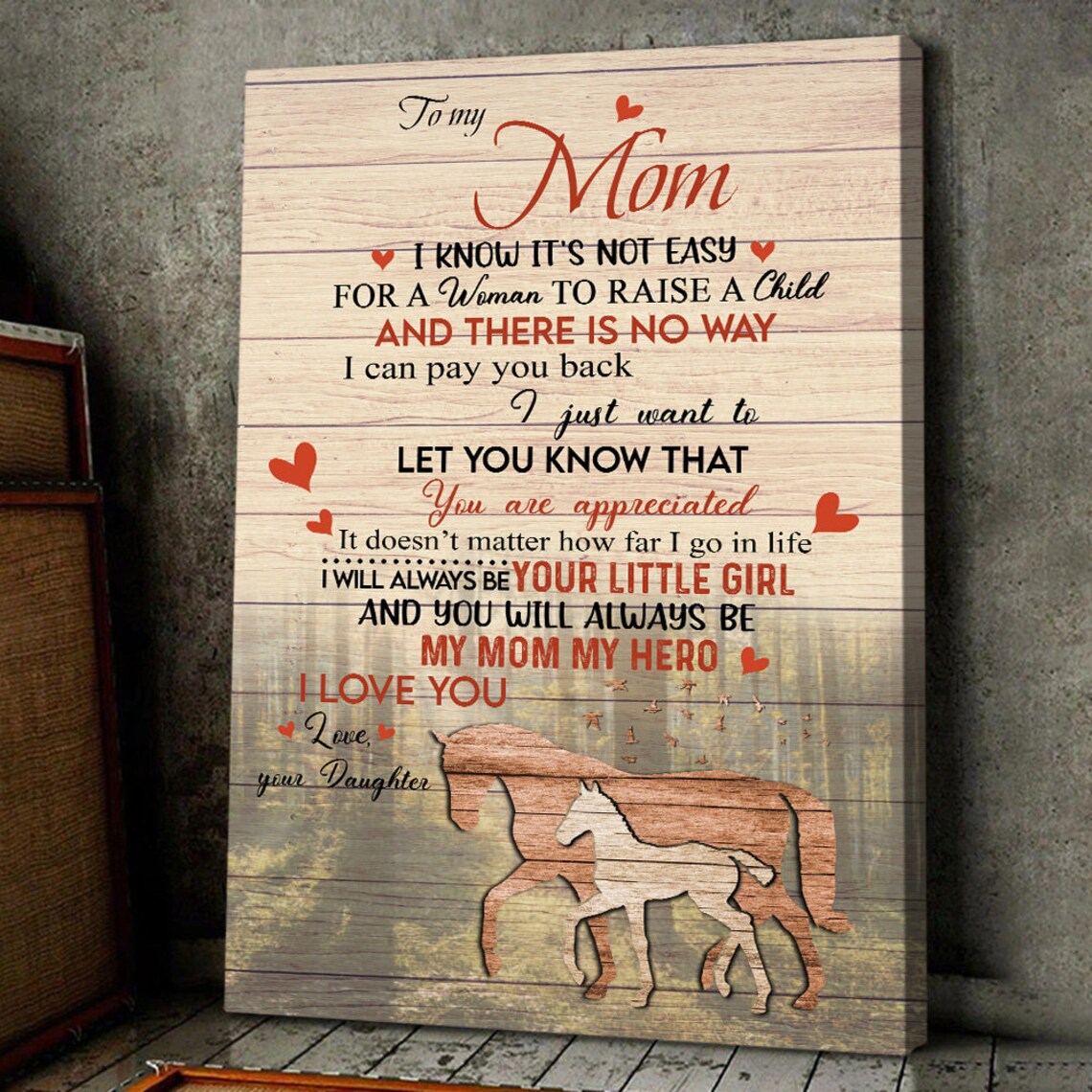 To My Mom Letter Mare and Foal Wood I Love You My Hero Gift Wall Art - Image 4