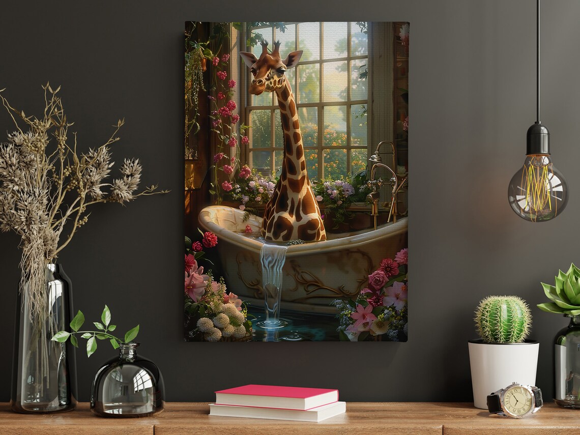 Matisse-Inspired Giraffe Bathroom Cottage Art Print - Image 4