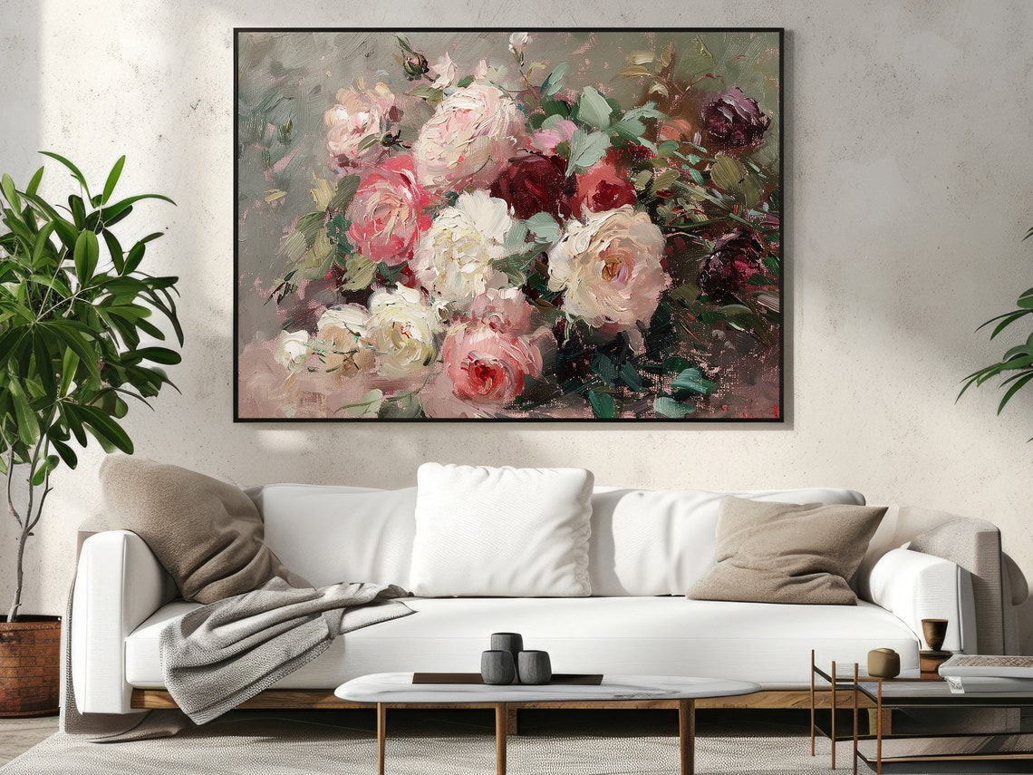 Vintage Roses Oil Painting Flowers Art Print Cottage Roses Flowers Garden Poster Flowers Wall Art - Image 4