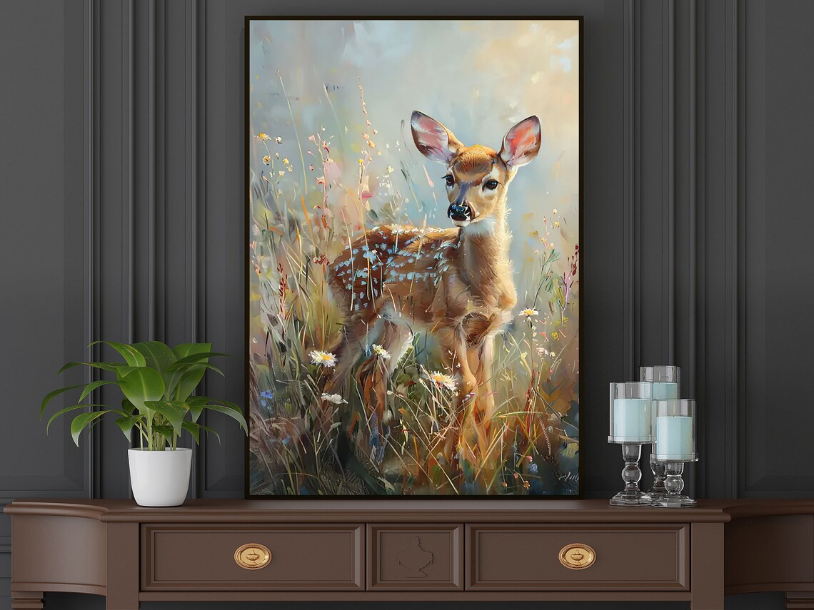 Vintage Deer In The Flowers Garden Art Print - Image 5