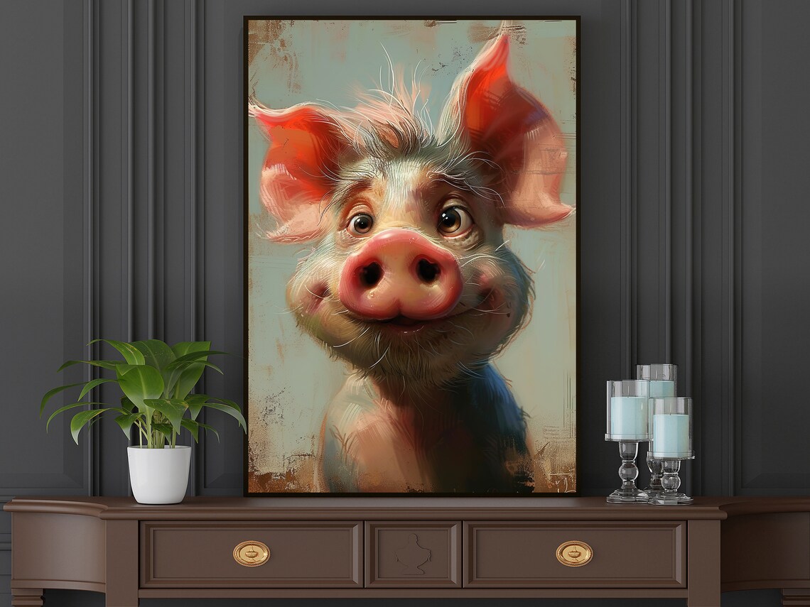 Funny Pig Oil Painting Art Print, Farmhouse Wall Art - Image 5