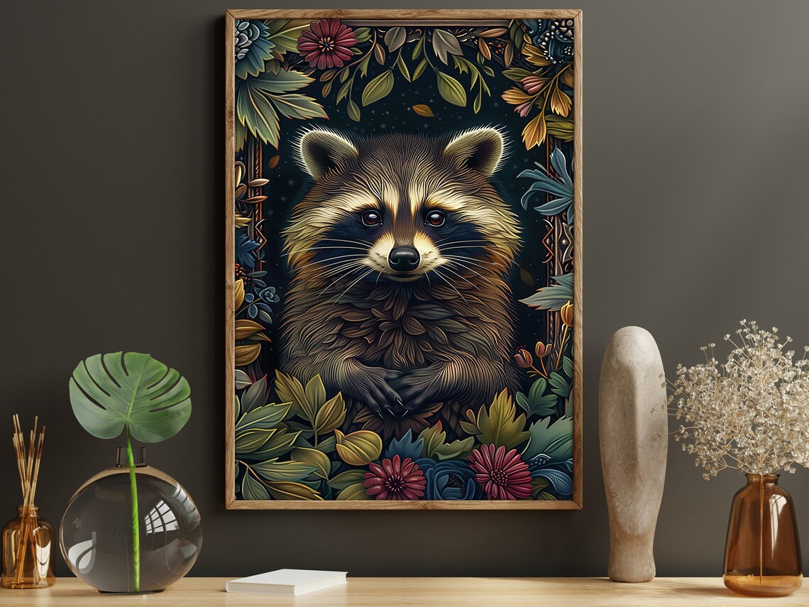 Vintage Raccoon Print, Retro Animal Poster Print