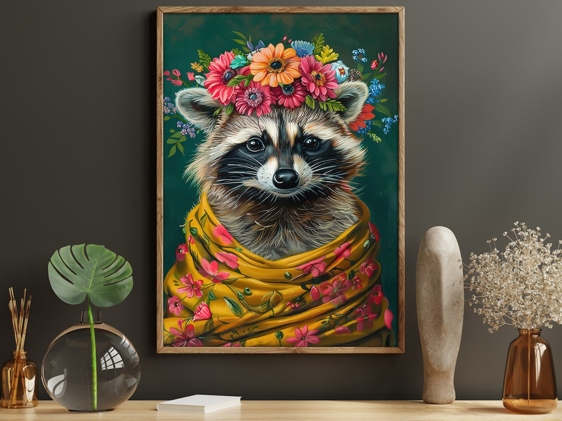 Vintage Maximalist Raccoon, Matisse-Inspired Art Print