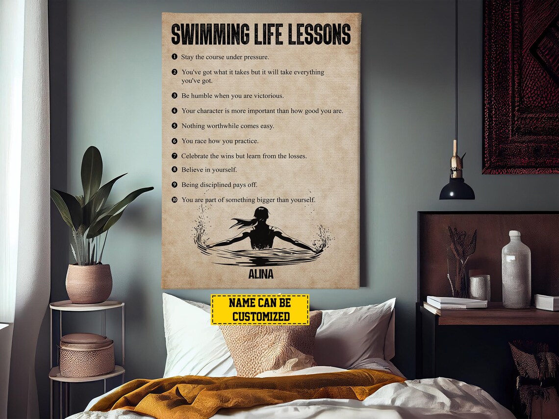 Personalized Swimming Life Lessons Swimmer Silhouette Custom Name Gift Wall Poster - Image 3