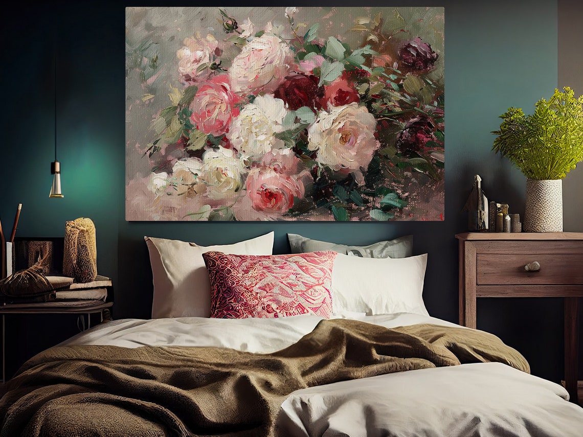 Vintage Roses Oil Painting Flowers Art Print Cottage Roses Flowers Garden Poster Flowers Wall Art - Image 5