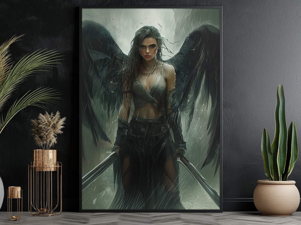 Winged Warrior Woman, Dark Academia Art Print