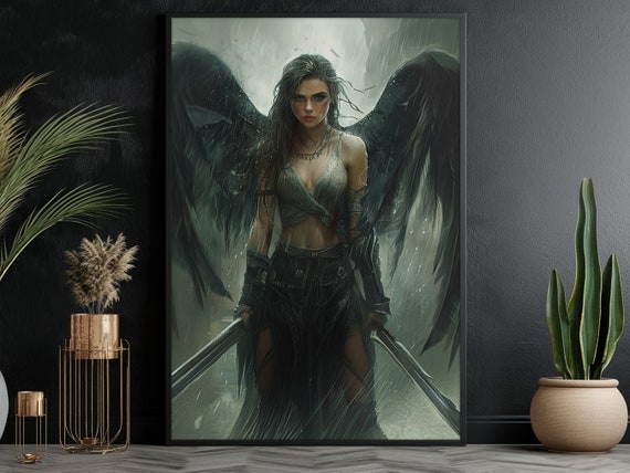 Winged Warrior Woman, Dark Academia Art Print