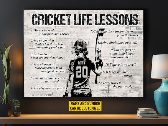 Cricket Life Lessons Personalized Poster Custom Name Number Motivational Print