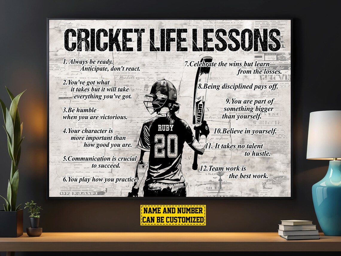Cricket Life Lessons Personalized Poster Custom Name Number Motivational Print