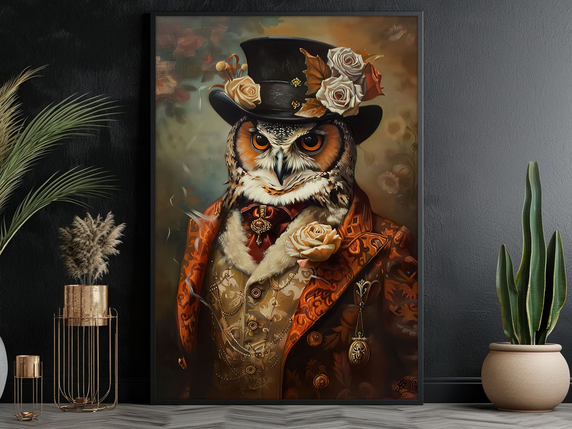 Gentleman Owl Top Hat Steampunk Victorian Portrait Art Poster - Image 3