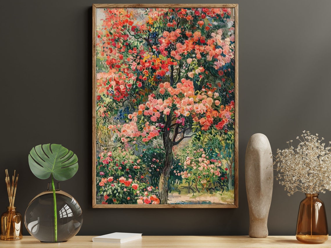 Vintage Flowers Garden Painting Flowers Art Print Cottage Roses Flowers Garden Poster Flowers Wall Art