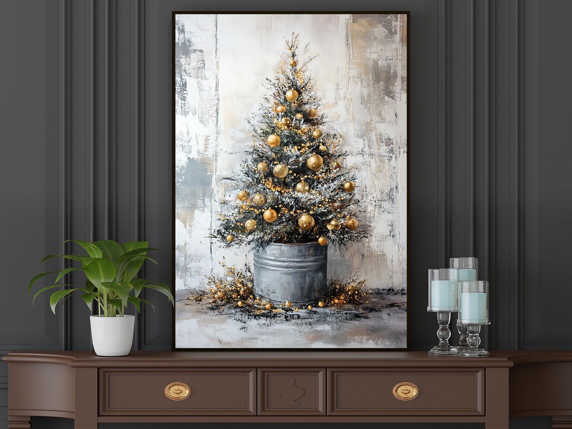 Vintage Christmas Tree Art Print, Cottage Winter Decor - Image 5