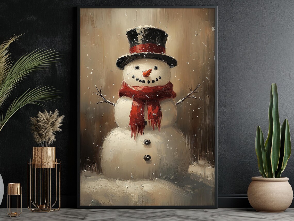 Vintage Cozy Snowman Christmas Wall Art Print - Image 6