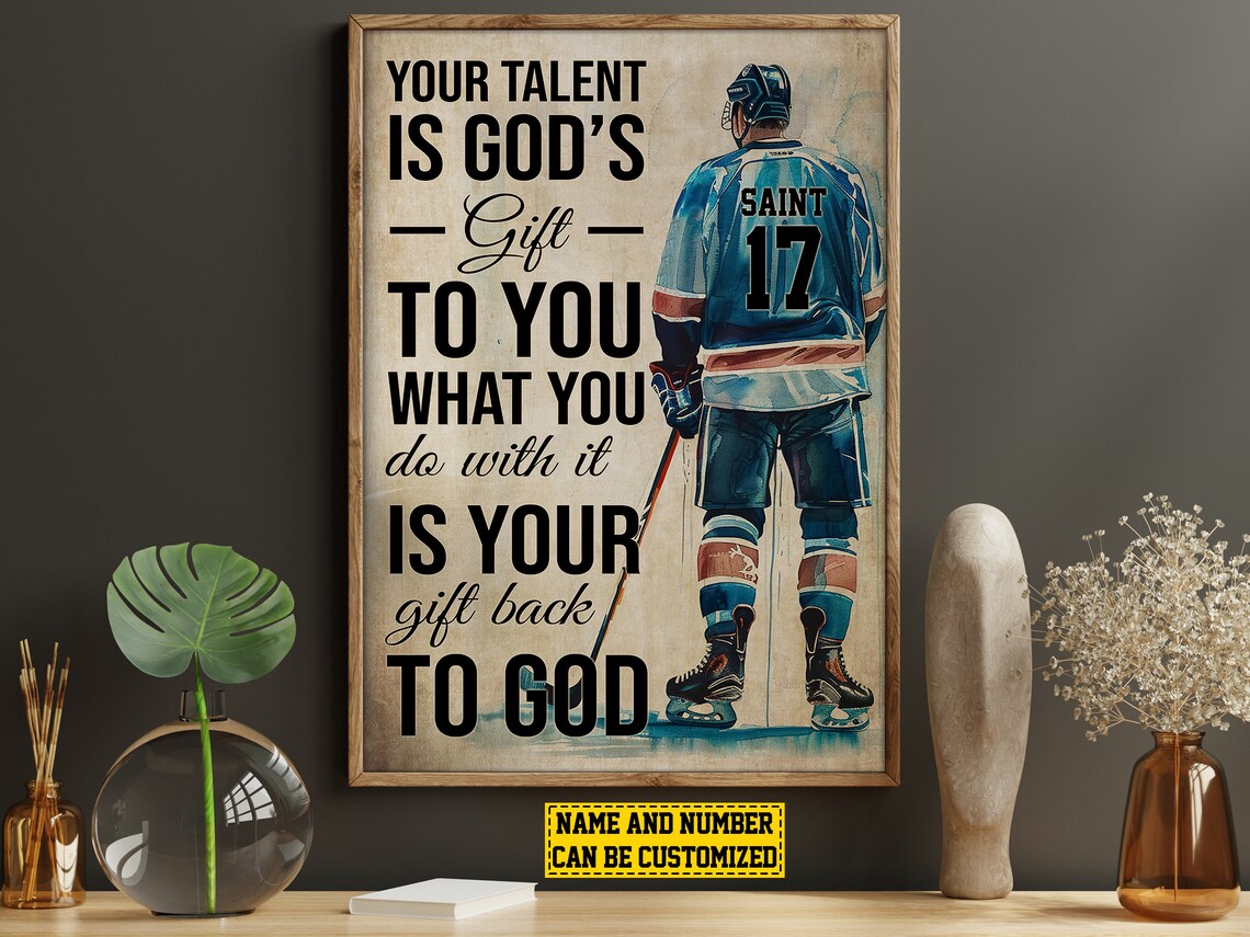 Vintage Hockey God Personalized Poster, Christ Gift