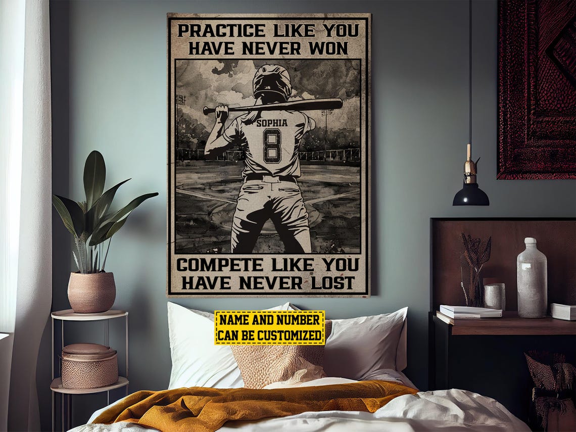 Personalized Softball Practice Compete Motivational Poster Gift - Image 3