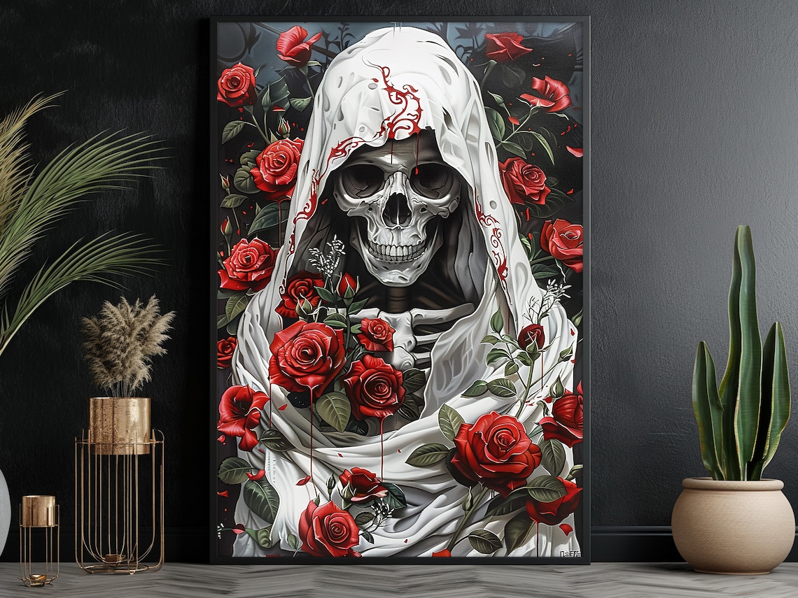 Dark Surreal Skull Painting, Gothic Skull Art Print