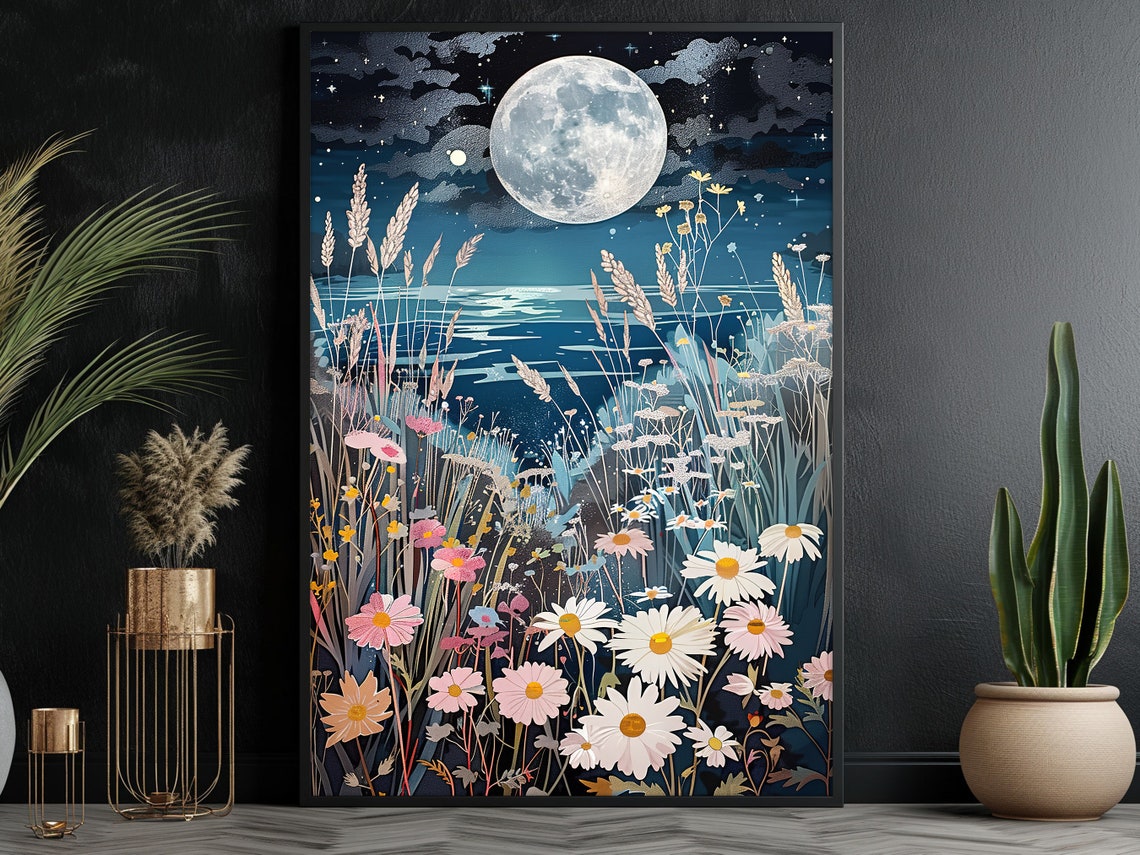 Matisse Moon And Wildflowers Painting Acrylic Flowers Print Vintage Flowers Flower Poster Cottage Flowers Wall Art - Image 2