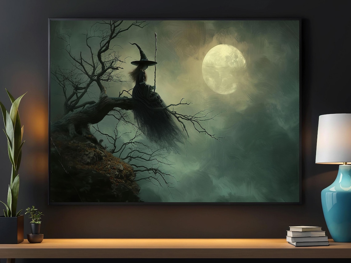 Alone Witch Under Moonlight Halloween Poster