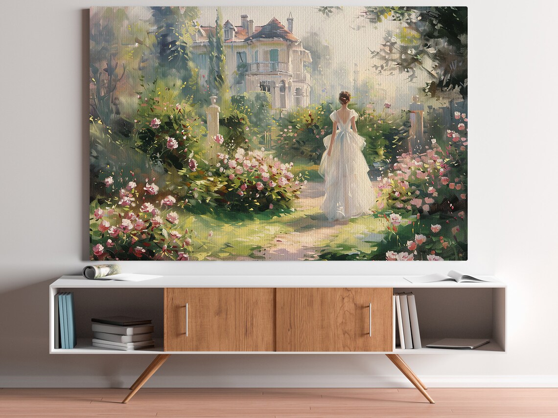 Vintage Girl in the Flowers Garden, Botanical Art Print - Image 2
