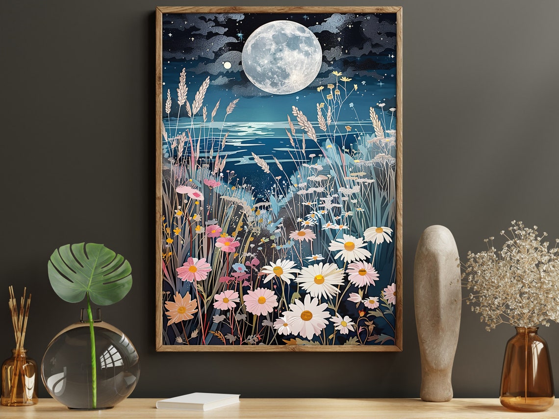 Matisse Moon And Wildflowers Painting Acrylic Flowers Print Vintage Flowers Flower Poster Cottage Flowers Wall Art