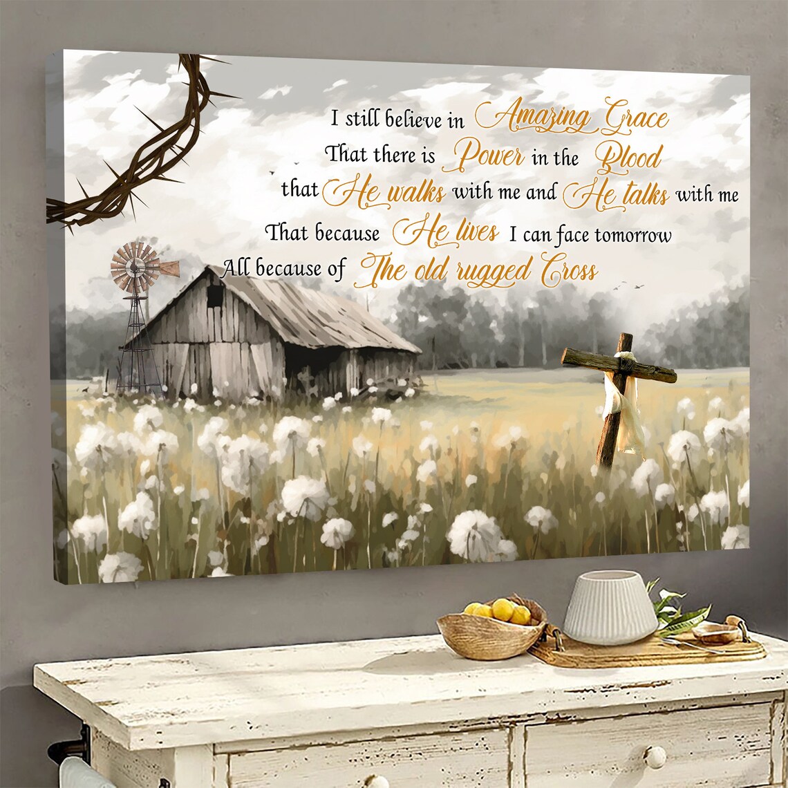 Amazing Grace Old Rugged Cross Old Barn Windmill Field Christian Wall Art - Image 4