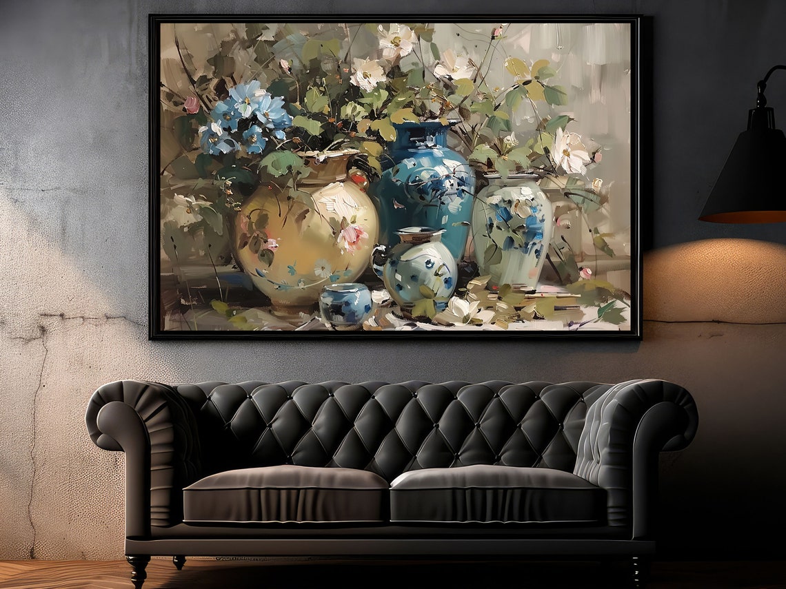 Vintage Flowers Vase Oil Painting Flowers Vase Print Cottage Flowers Flowers Poster Flowers Wall Art - Image 3
