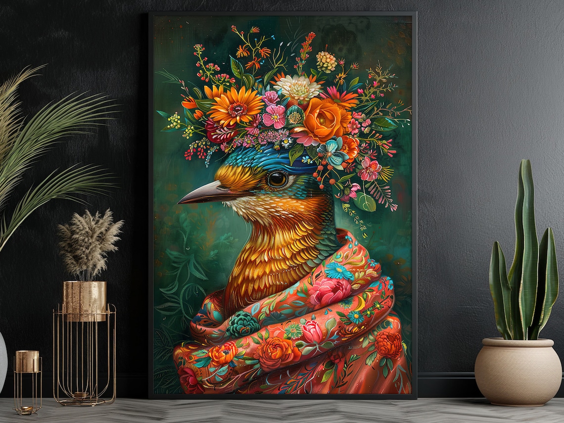 Vintage Maximalist Floral Honey Bird Art Print