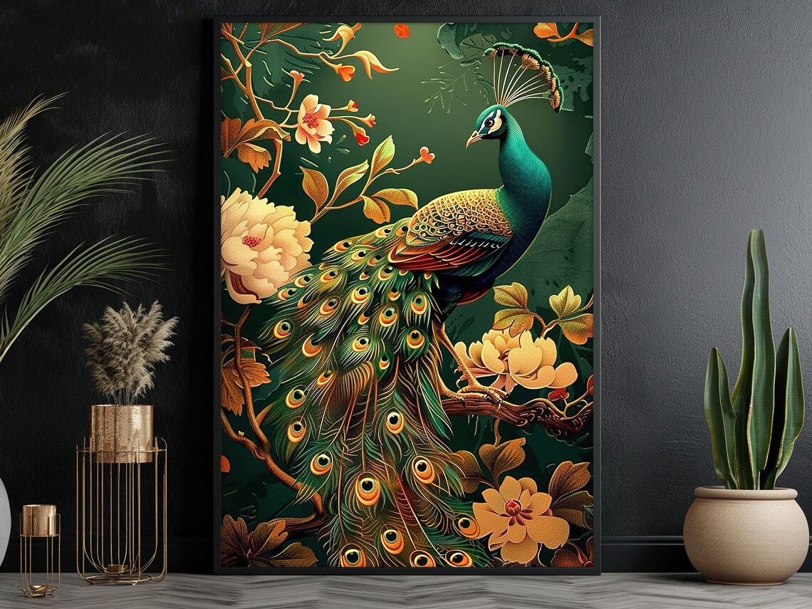 Vintage Peacock Art Print, Cottage Animal Poster - Image 4