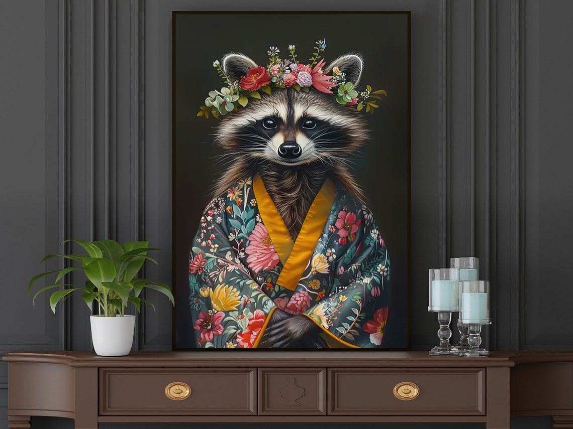 Vintage Maximalist Floral Raccoon Painting Matisse Raccoon Print Raccoon Print Animal Poster Print Wild Animal Wall Art - Image 5