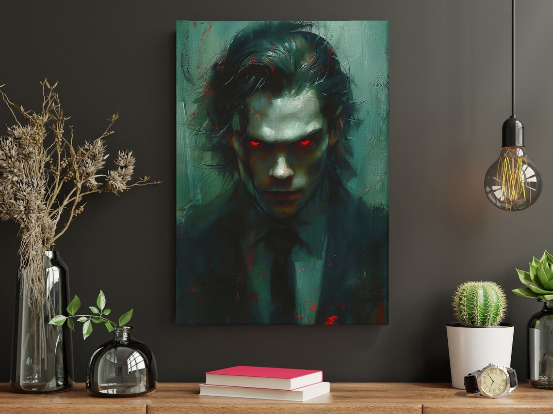 Dark Vampire Portrait With Glowing Red Eyes Gothic Fantasy Art Poster - Image 5