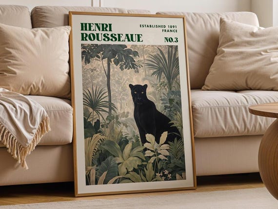 Black Leopard Jungle Print Henri Rousseau Inspired Botanical Art