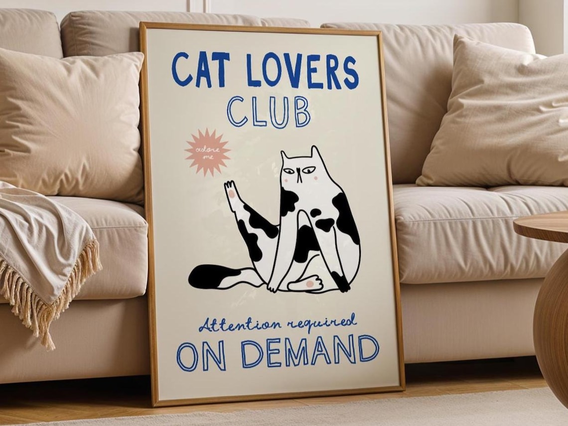 Cat Lovers Club Funny On Demand Cartoon Cat Humor Wall Poster