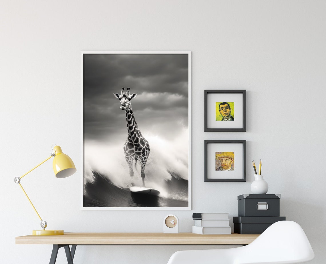 Animals Surfing Photograph Giraffe Art Print Poster Painting Museum Quality Giclee Home Wall Dcor - Image 4