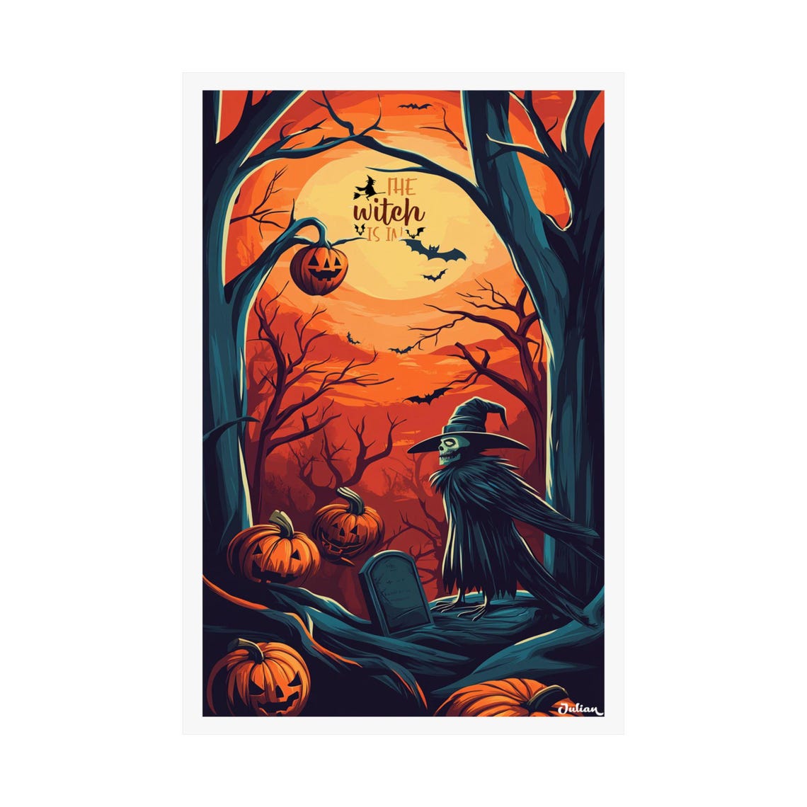 The Witch Is In Spooky Forest Night With Pumpkins Halloween Poster - Image 2