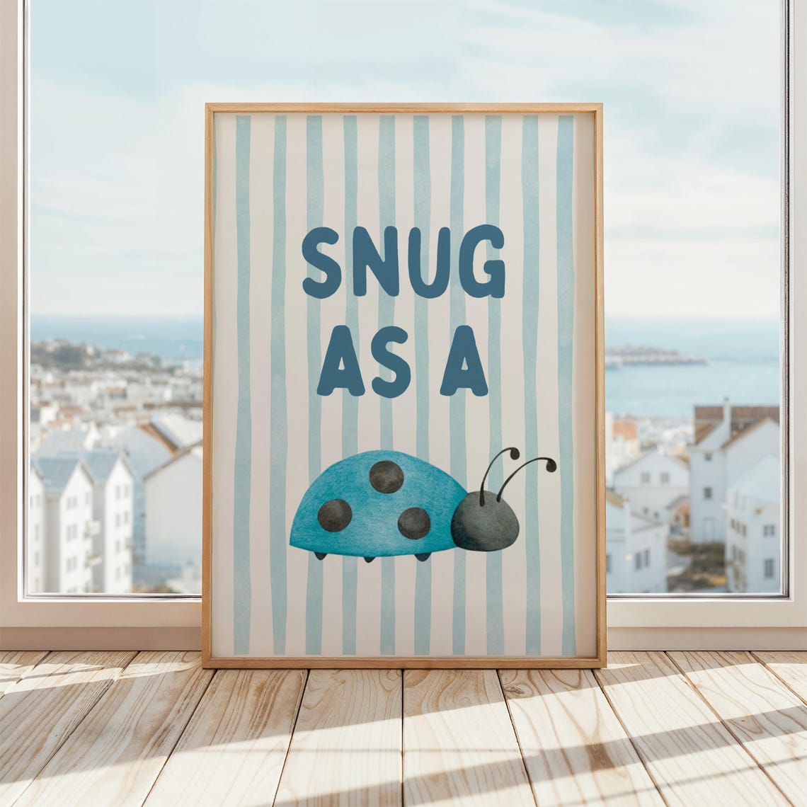Snug As A Bug Print Ladybird Poster Cute Nursery Whimsical Bedroom Decor Kids Room Prints Blue