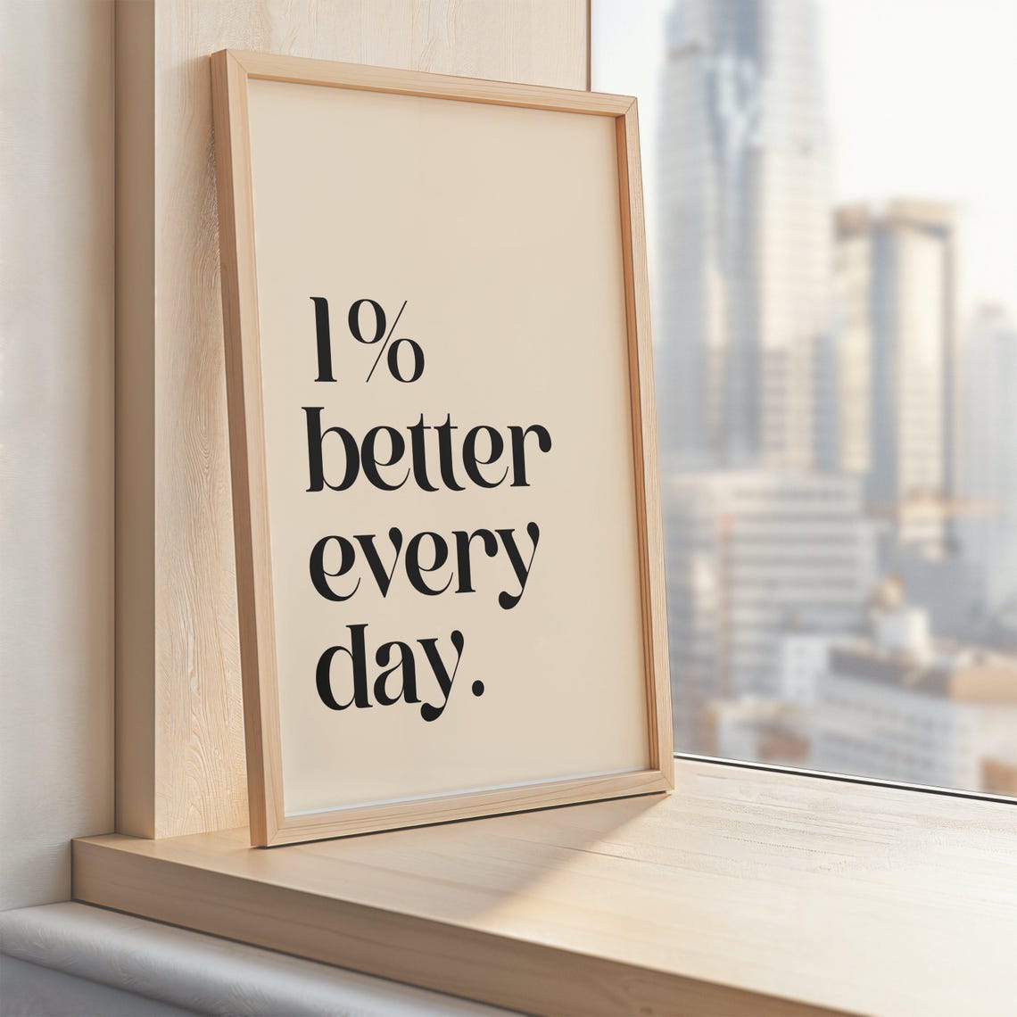 1 Percent Better Everyday Print Minimalist Motivational Wall Art Beige Black