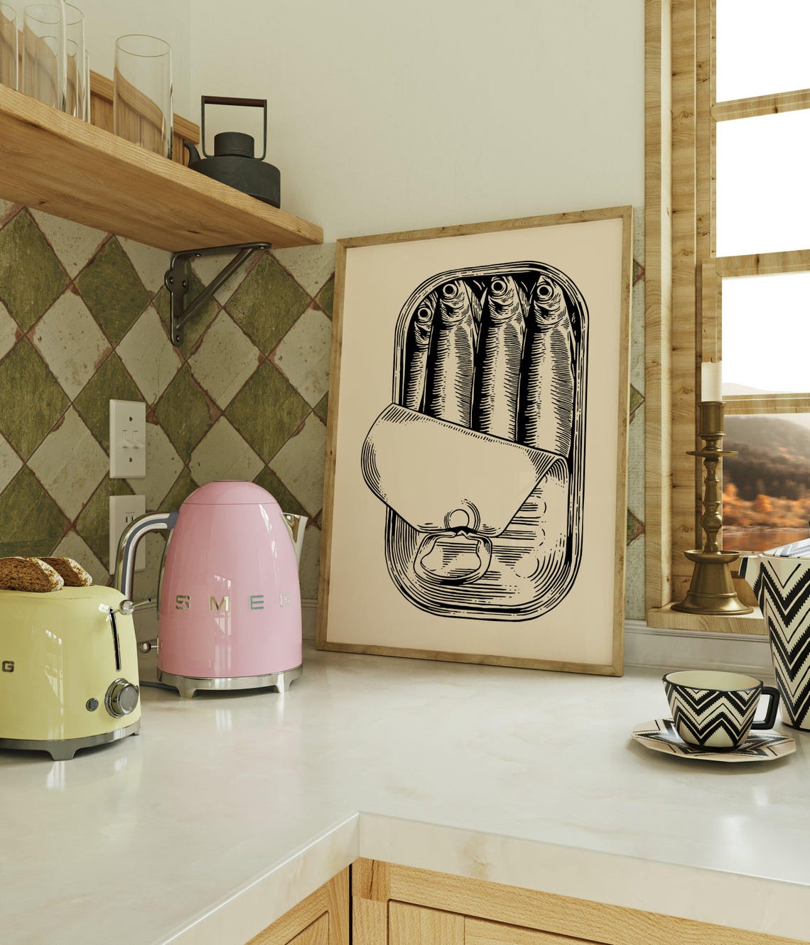 Tinned Sardines Tin Line Art Vintage Classic Kitchen Fish Poster