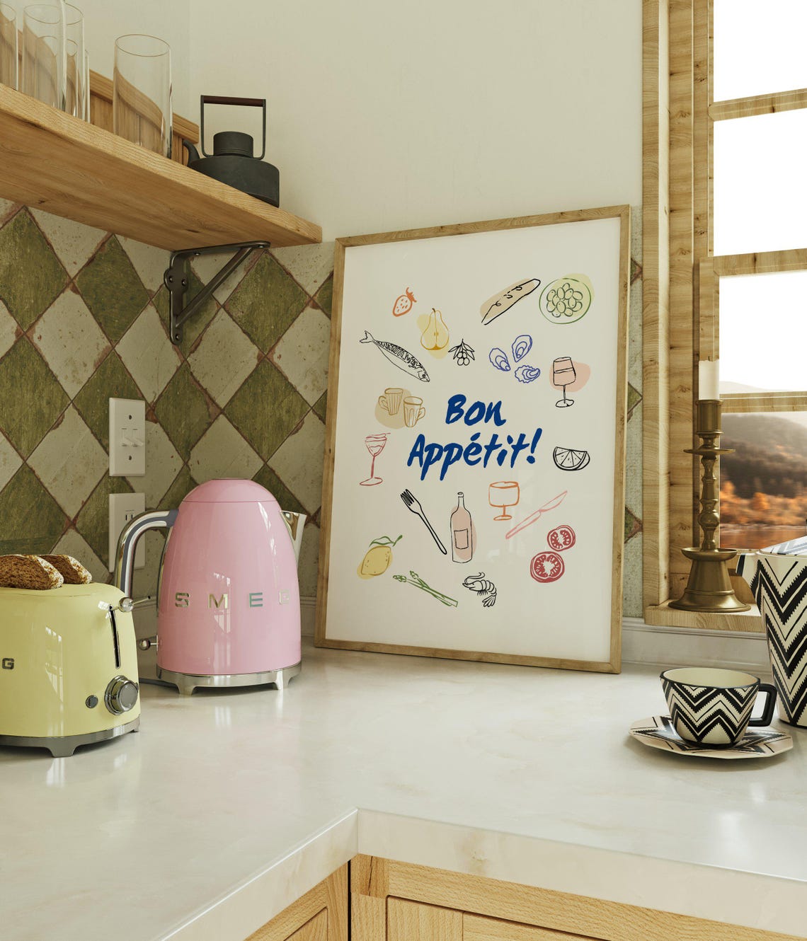 Bon Appetit Kitchen Art Print, French Bistro Style