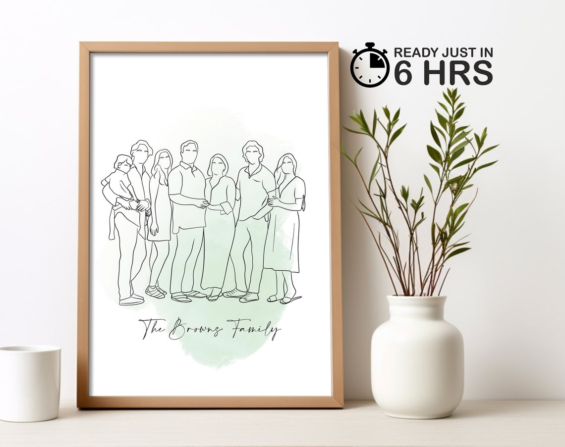 Custom Large Family Group Line Art Portrait Poster with Scripted Names