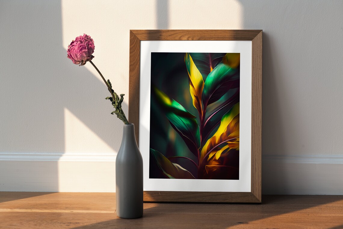 Tropical Banana Leaves Teal Gold Abstract Botanical Art Poster - Image 3