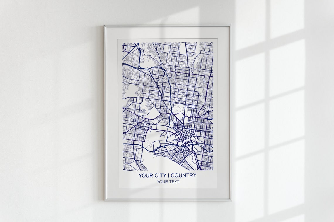 Custom City Street Map Any Place Navy Line Personalized Poster - Image 3