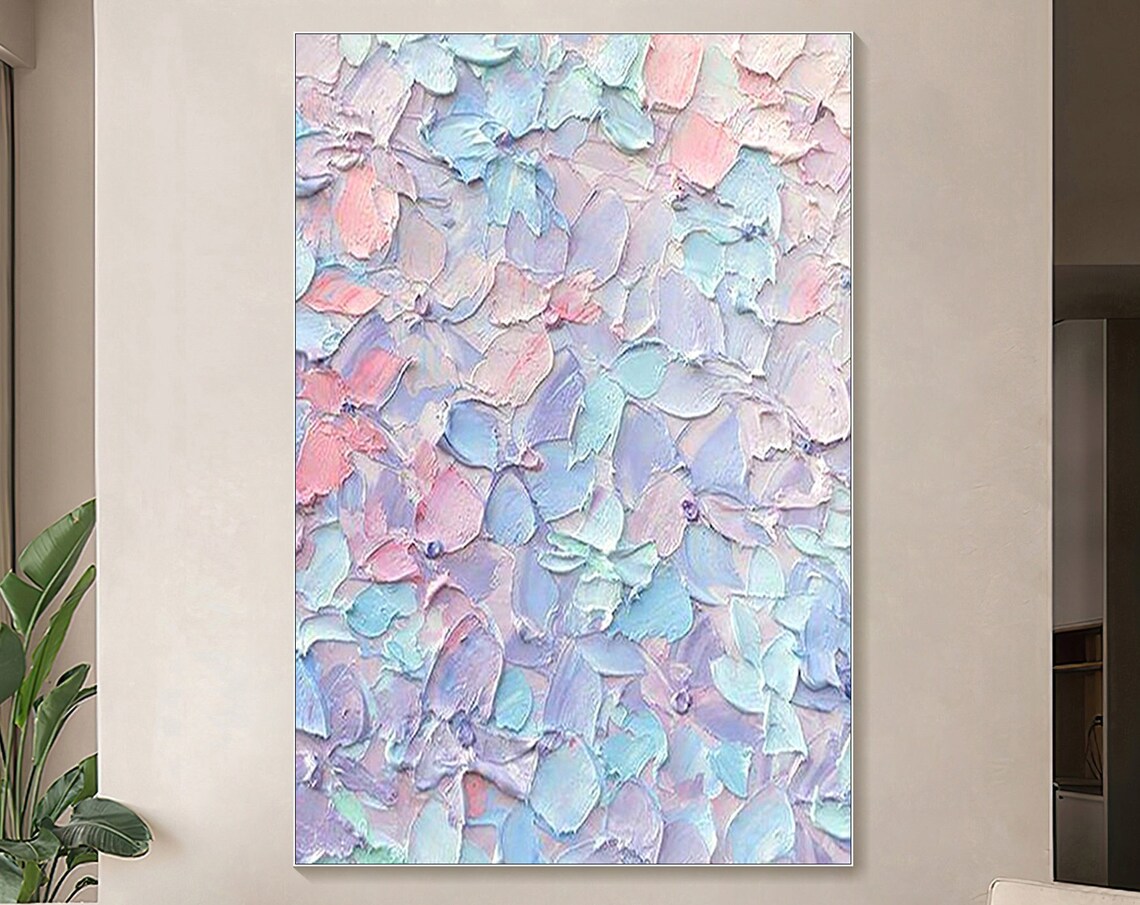 Pastel Petals Lavender Pink Blue Abstract 3D Impasto Wall Art