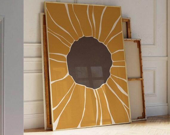 Golden Sunflower Close Up Abstract Floral Canvas Wall Decor Print