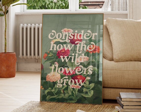 Christian Wall Art Consider The Wildflowers Art Print Vintage Floral Poster Print Bible Scripture Decor