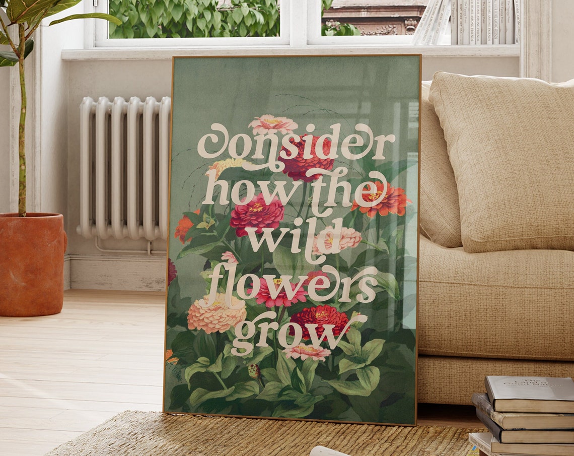 Christian Wall Art Consider The Wildflowers Art Print Vintage Floral Poster Print Bible Scripture Decor